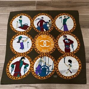 Vintage Chanel Rue Chambon Sport motif country club Graphic Silk Scarf